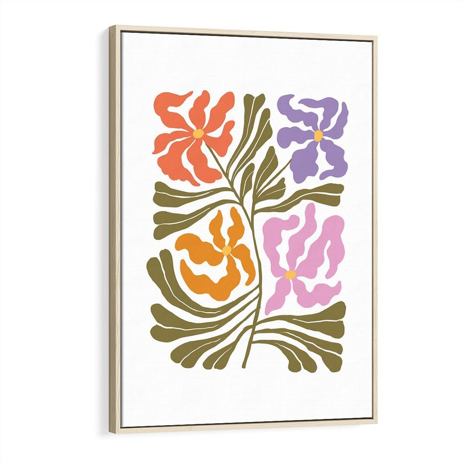 Obraz w ramie 70x100 - Rozplątane Wizje - abstrakcyjne kolorowe kwiaty, minimlizm - rama drewno
