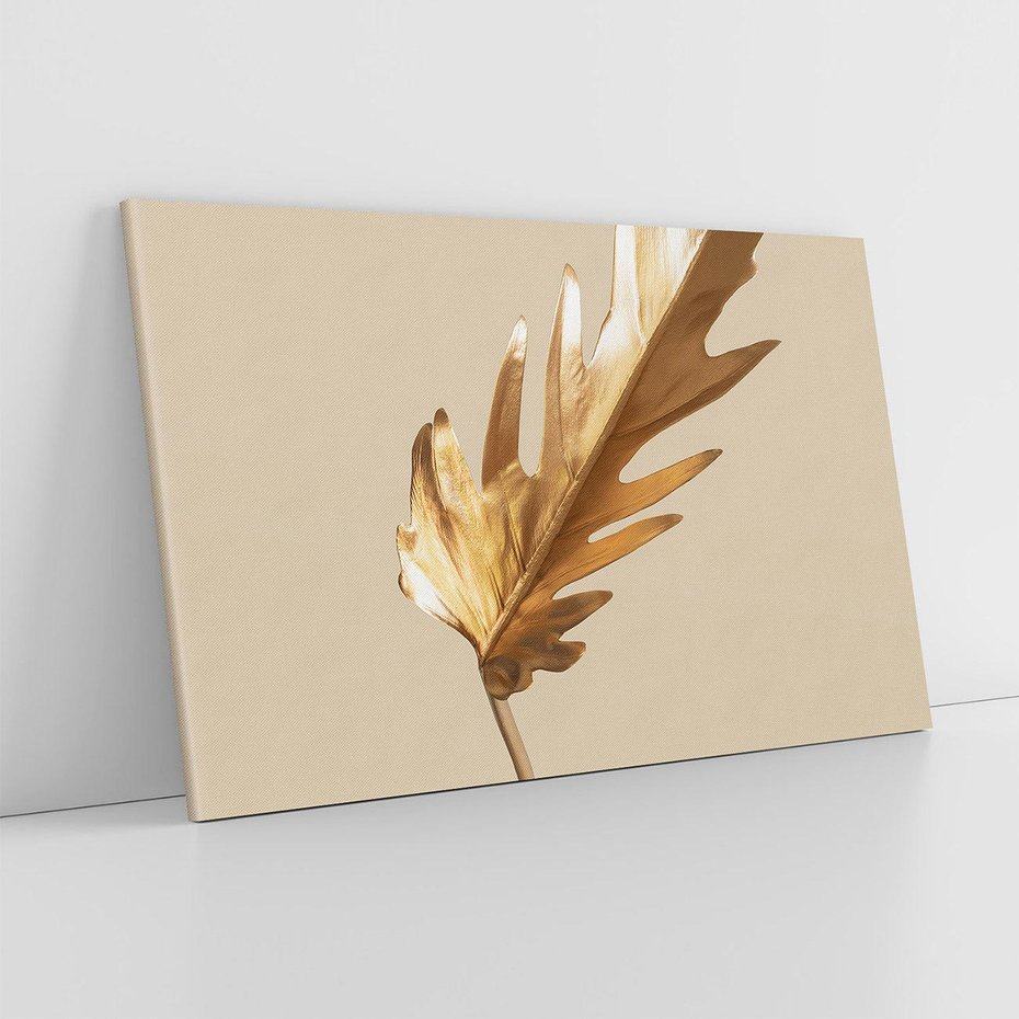 Obraz na płótnie 100x70 - Piękno w Detalu - złoty, liść