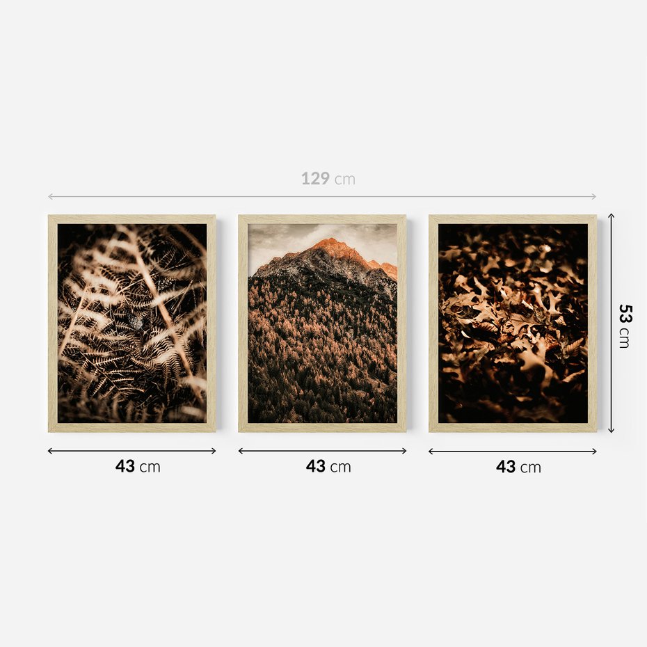 Zestaw obrazy w ramie 40x50 galeria - Góry, jesień, liście, boho - rama drewno