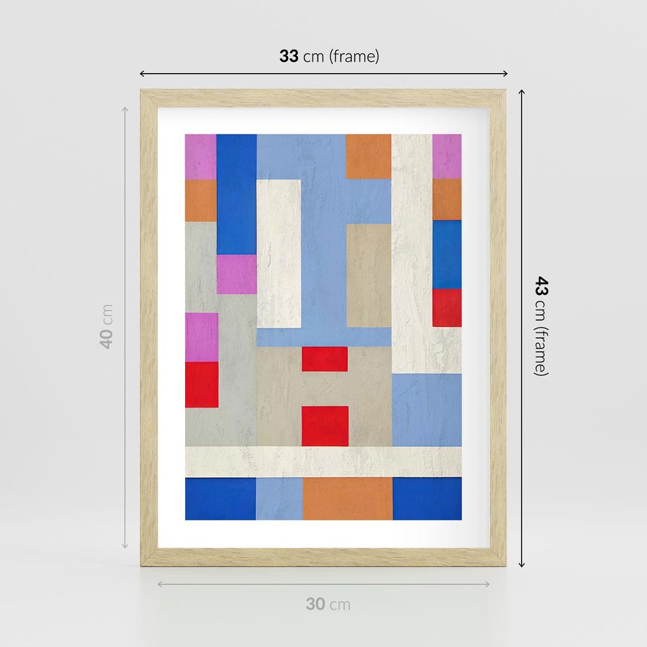 Plakat w ramie 30x40 - Bezczasowe Przenikanie Kształtów - abstrakcyjne geometryczne kształty, olejny obraz - rama drewno