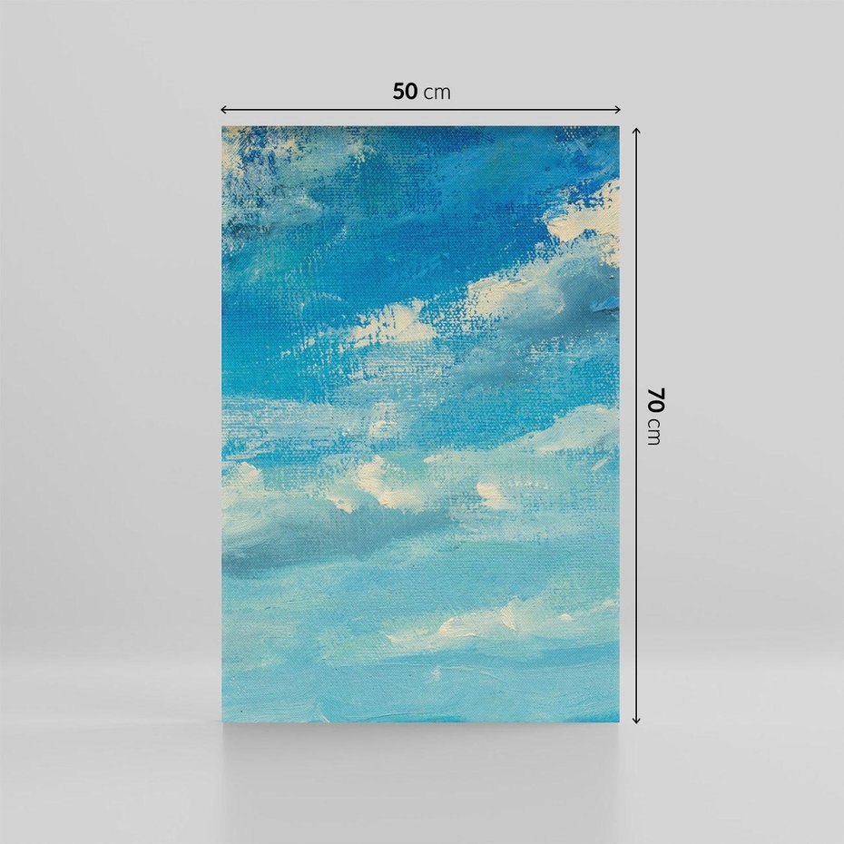 Obraz na płótnie 50x70 - Oddechy niebiańskiej materii - olejny obraz, smugi farby przypominają obłoki na błękitnym niebie