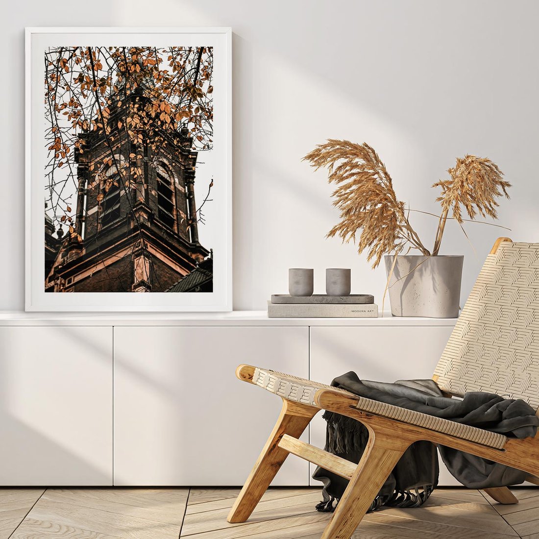 Plakat bez ramy 21x30 - Jesienna Wieża w Liściach - architektura, wieża