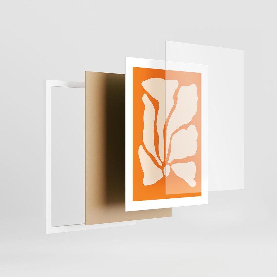 Plakat w ramie 30x40 - Wibracje Barw - abstrakcyjny boho plakat, pomarańczowe tło - rama biała