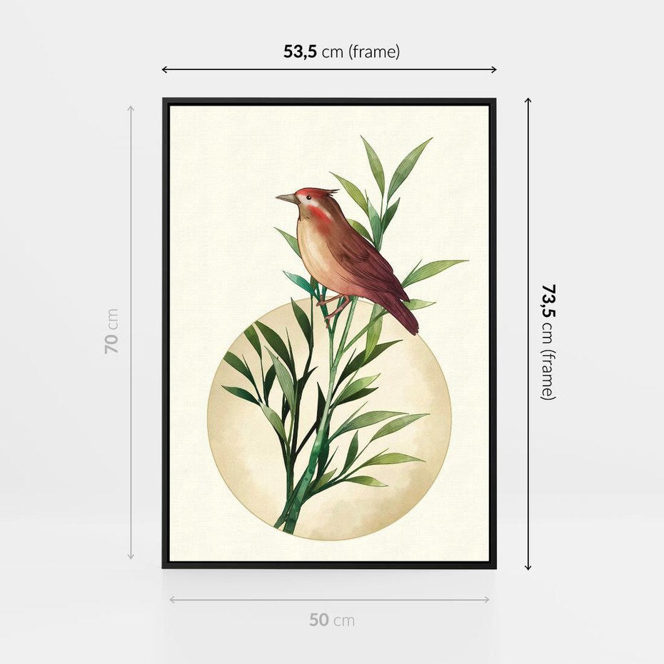 Obraz w ramie 50x70 - Rozkwitająca Delikatność - japońska sztuka, ptak - rama czarna