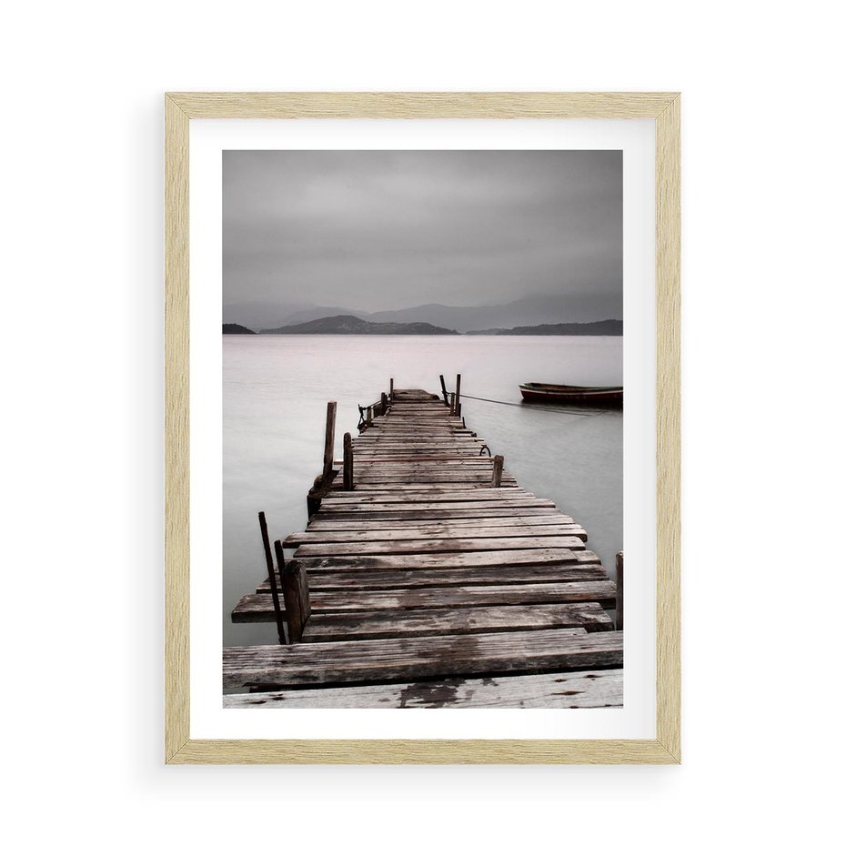 Plakat w ramie 50x70 - Spokój nad Jeziorem - pomost, jezioro - rama drewno