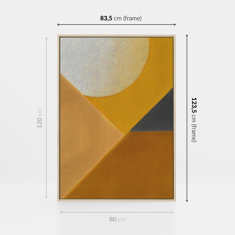 Obraz w ramie 80x120 - Harmonia migoczących ognisk - intensywne ciepłe kolory, słoneczny żółty - rama drewno