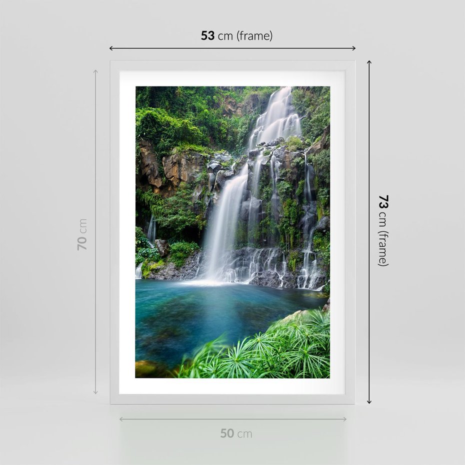 Plakat w ramie 50x70 - Tropikalny Wodospad - wodospad, tropikalny - rama biała