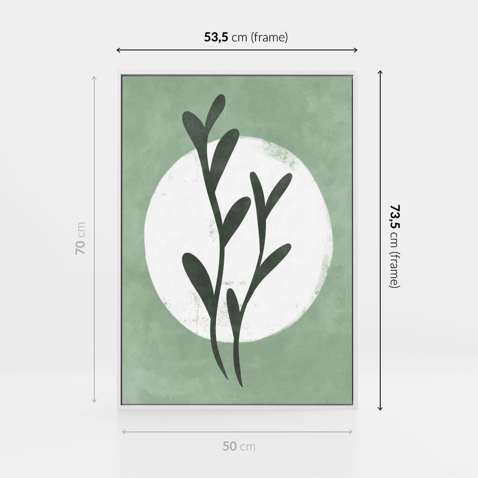 Obraz w ramie 50x70 - Kształty Zielonego Ukojenia - zielony plakat, roślinne motywy - rama biała