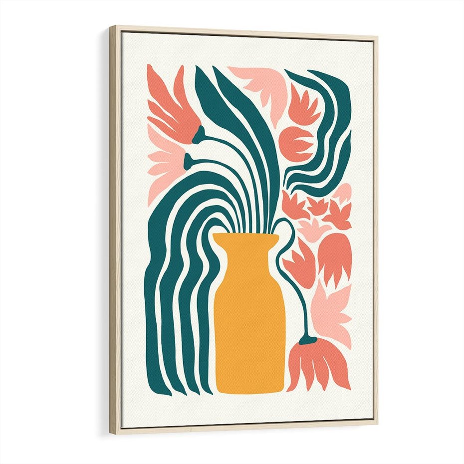 Obraz w ramie 70x100 - Kolorowe Pasmo - abstrakcyjne kwiaty w wazonie, pdastelowe kolory - rama drewno