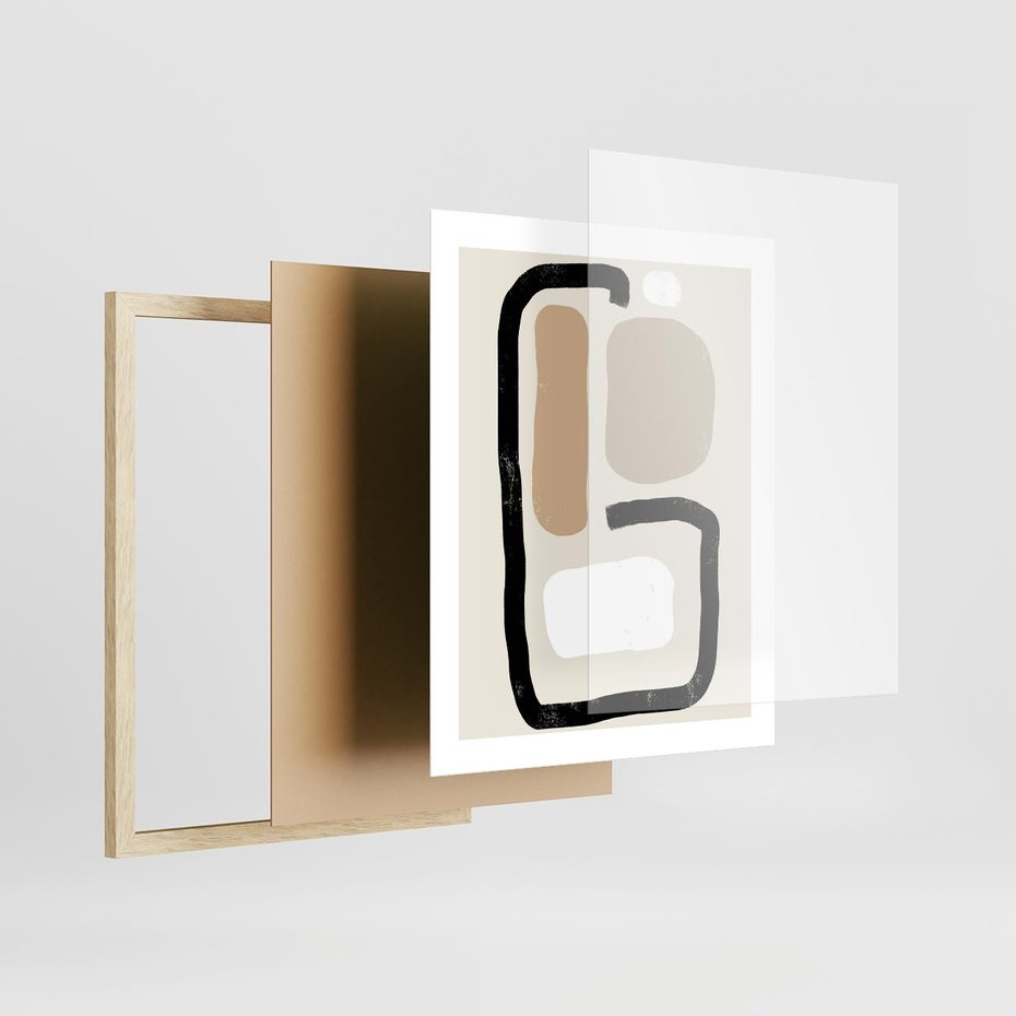 Plakat w ramie 40x50 - Kształtne Formy - geometryczne nieregularne kształty, nowoczesna kompozycja - rama drewno