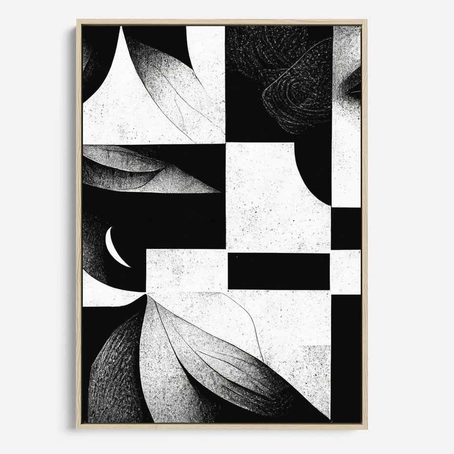 Obraz w ramie 80x120 - Harmonia świateł i cieni - abstrakcja czarno biała, geometria - rama drewno