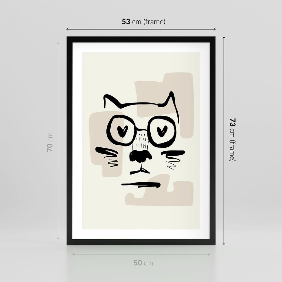 Plakat w ramie 50x70 - Minimalistyczny Kot: Czarna Kreska - kot, grafika - rama czarna