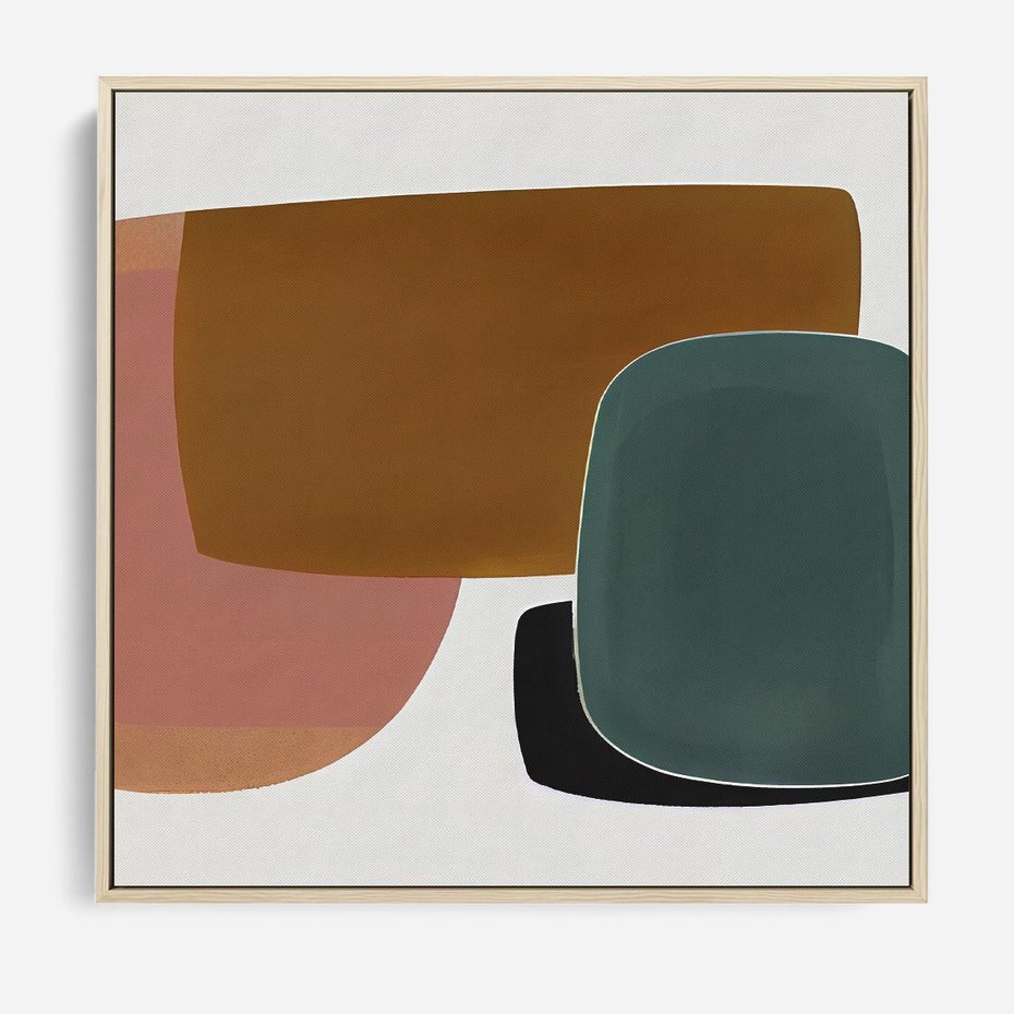 Obraz w ramie 50x50 - Emocje w akwarelach - geometryczne dziwne kształty, turkusowy - rama drewno