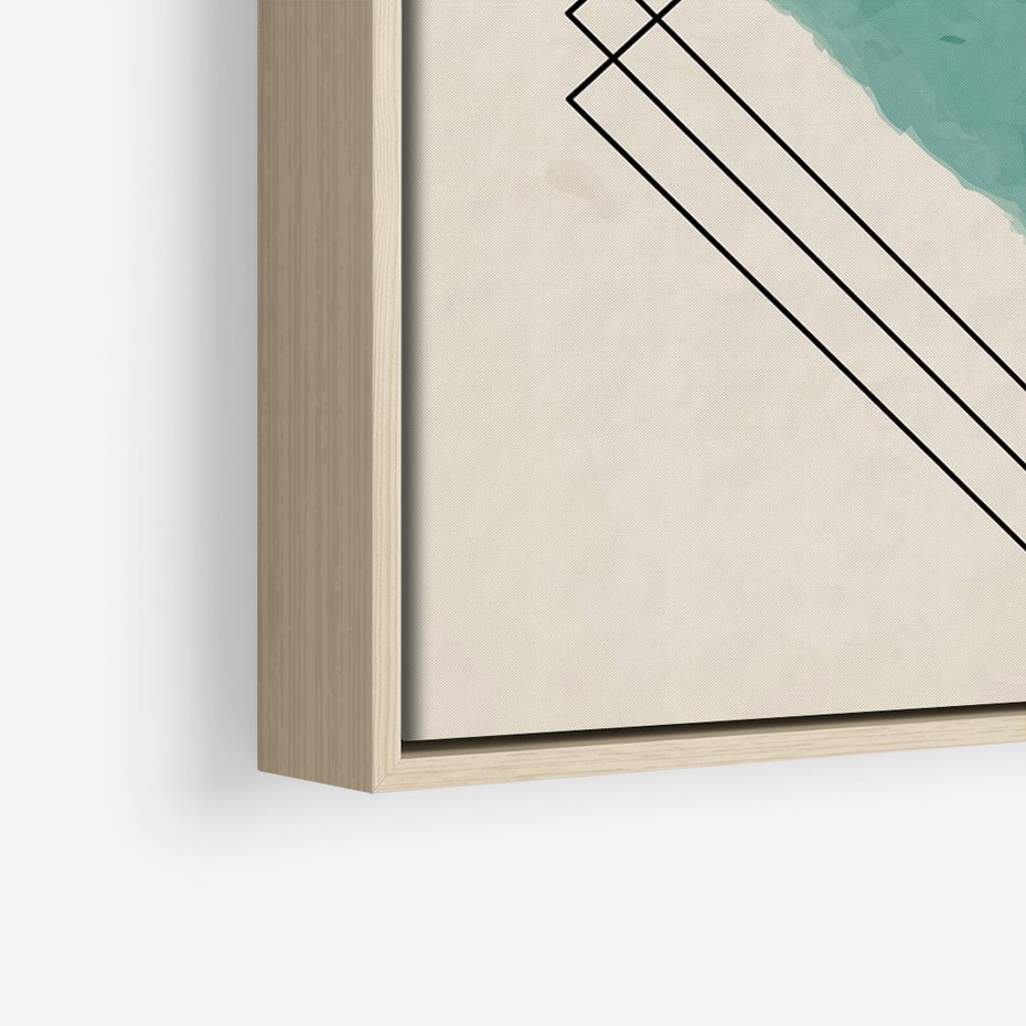 Obraz w ramie 80x120 - Impresje Przestrzeni - akwarelowa plama, geometryczne szkicowane kształty - rama drewno