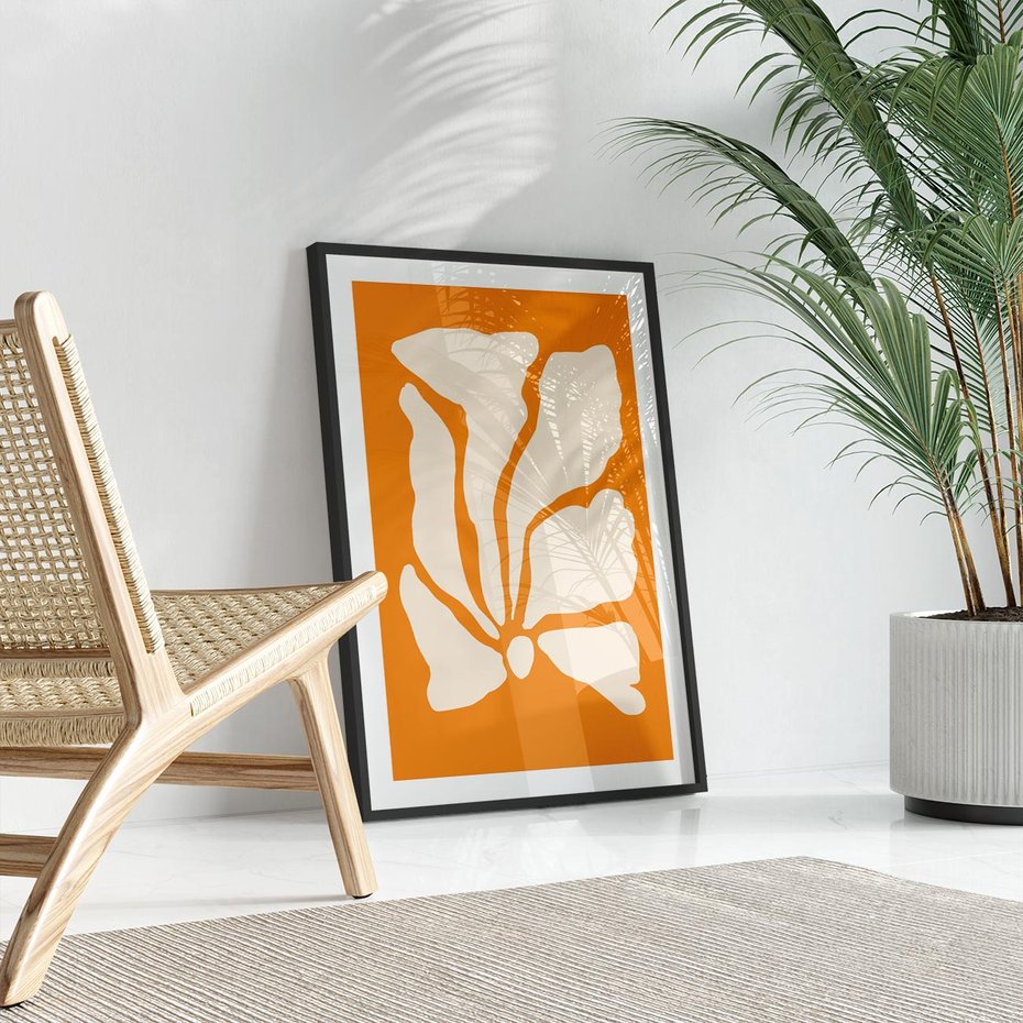 Plakat bez ramy 21x30 - Wibracje Barw - abstrakcyjny boho plakat, pomarańczowe tło