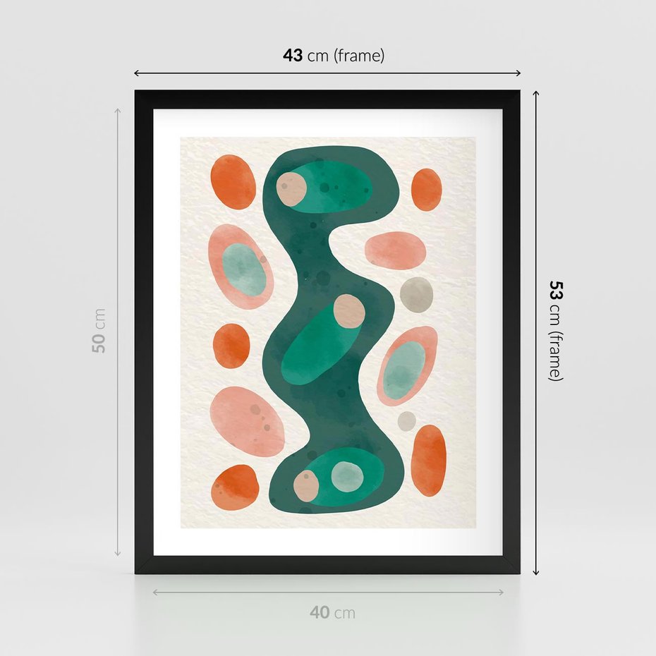 Plakat w ramie 40x50 - Wewnętrzne Spektrum - abstrakcyjne formy, dominujący kolor zielony - rama czarna