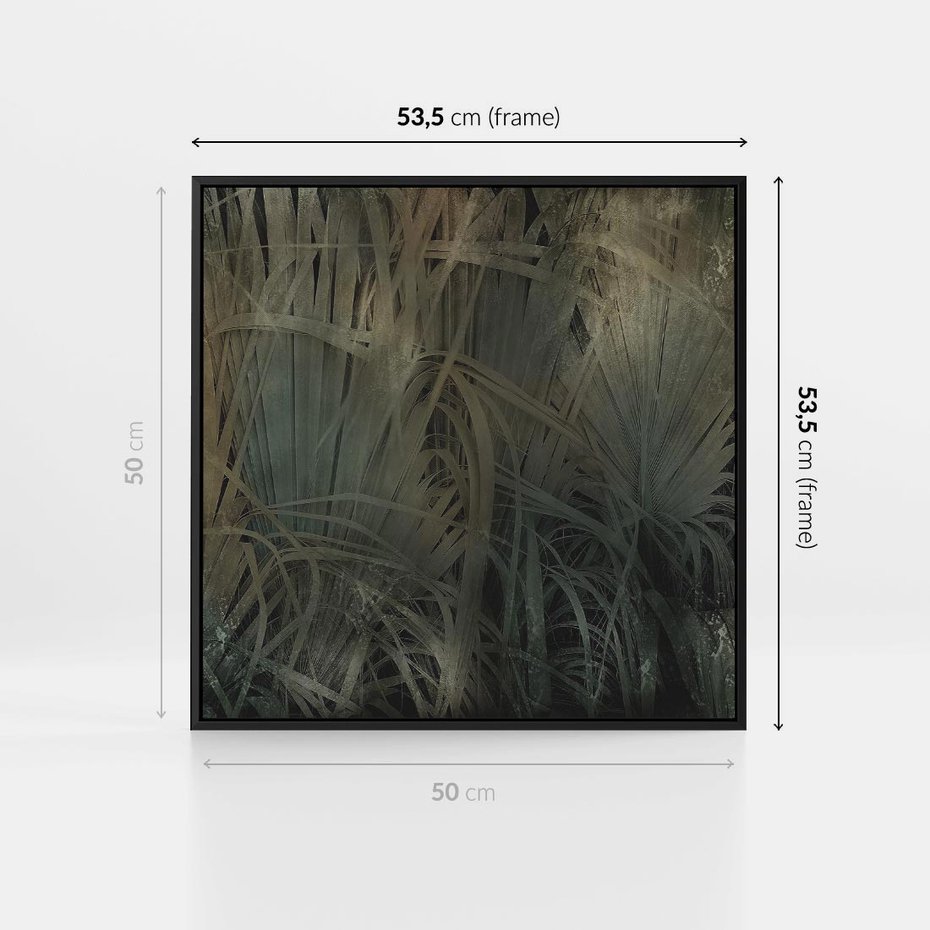 Obraz w ramie 50x50 - Światło w mroku duszy - liście traw, mroczny klimat - rama czarna