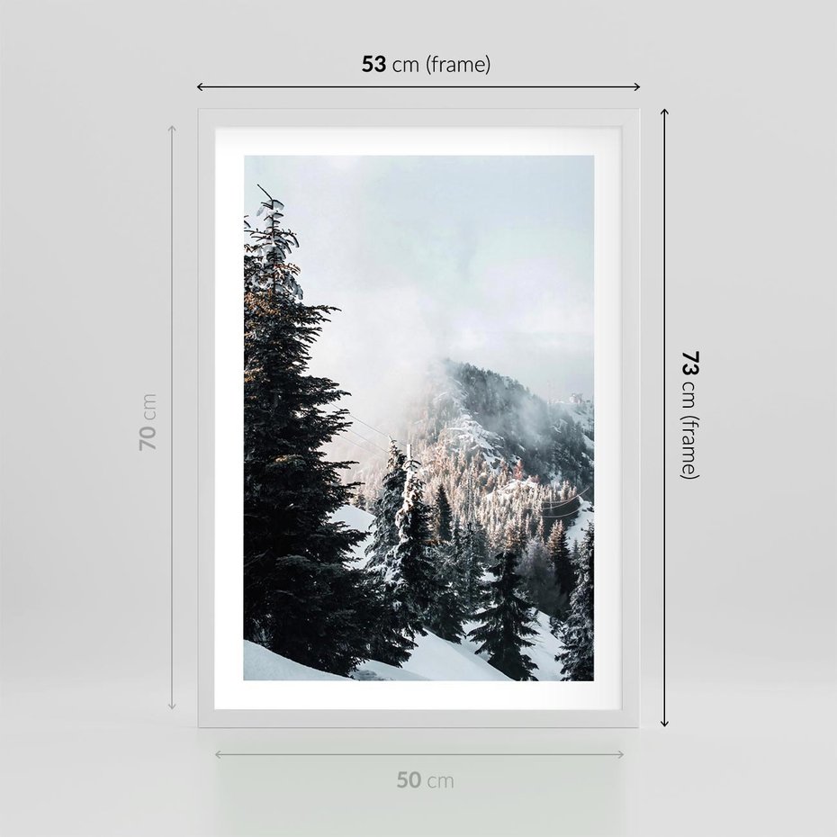 Plakat w ramie 50x70 - Góry, Las i Śnieg na Obrazie - góry, las - rama biała