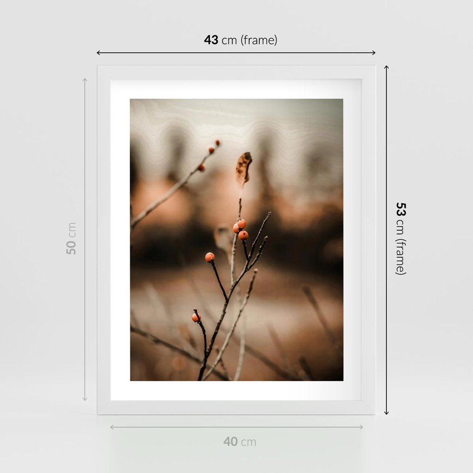 Plakat w ramie 40x50 - Jarzębina w Pejzażu - jesień, gałązka - rama biała