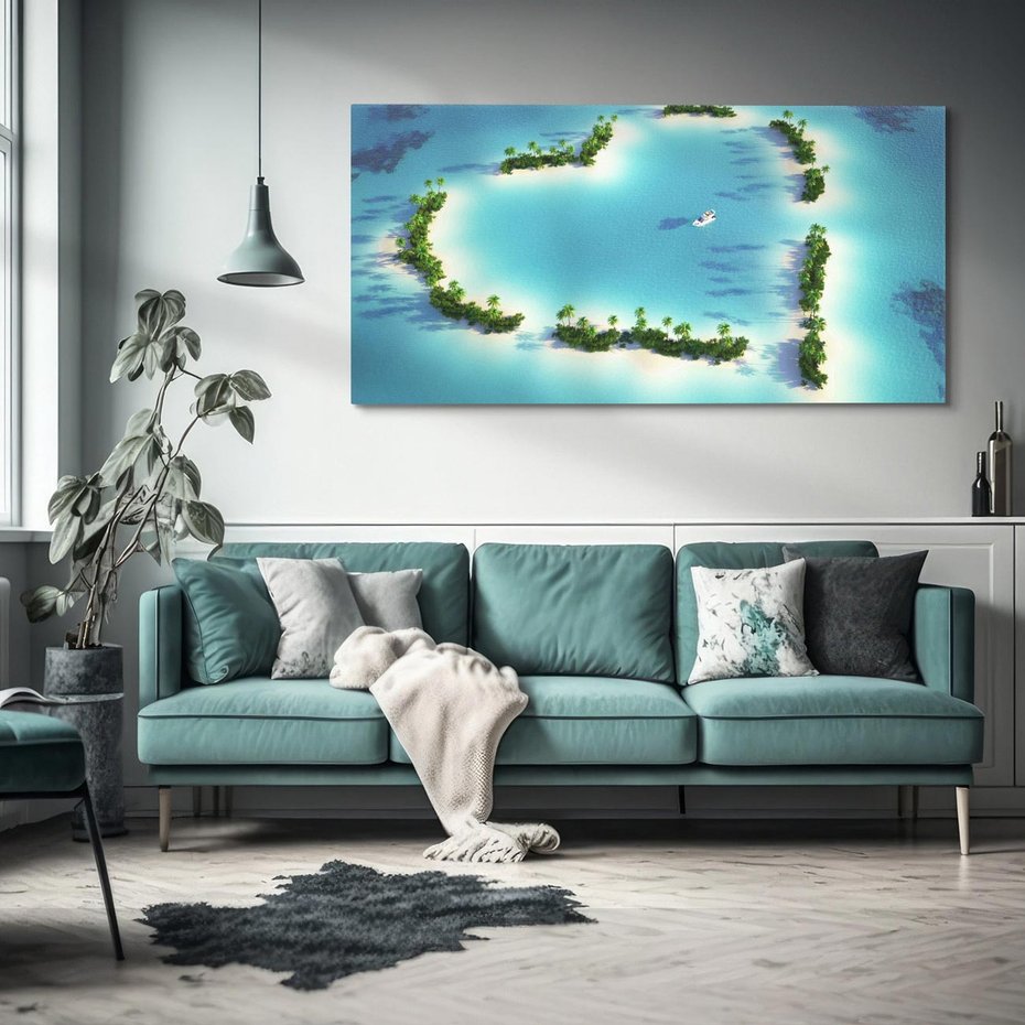 Obraz na płótnie 120x60 - Idylliczna wyspa: serce morza - wyspa, serce