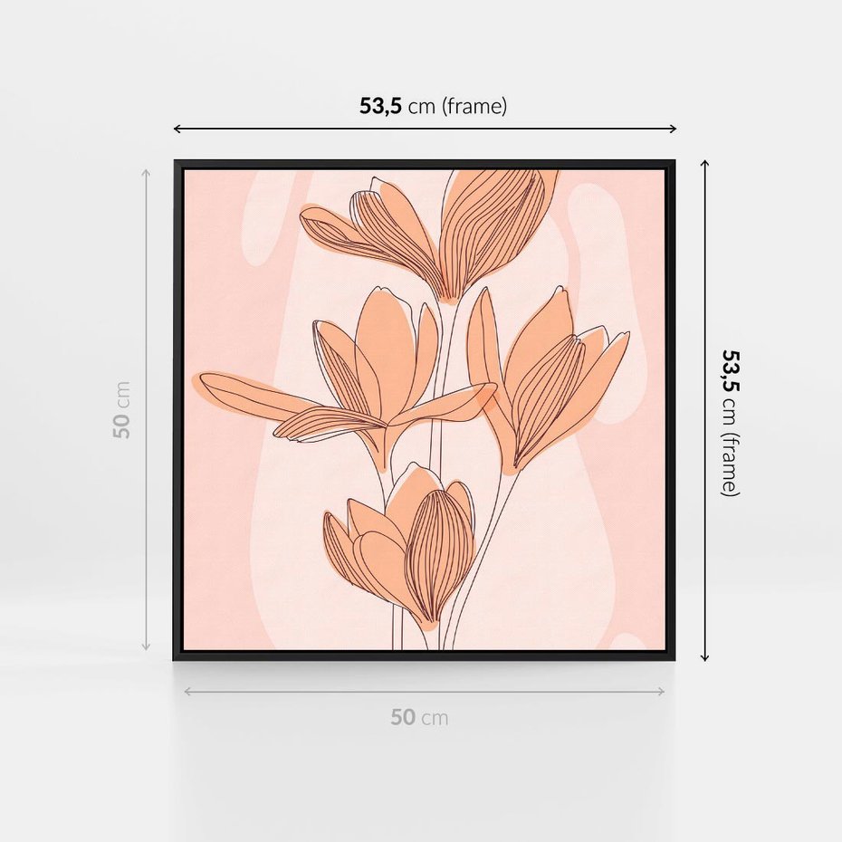 Obraz w ramie 50x50 - Przenikające Kształty - minimalistyczny plakat, pudrowe kwiaty - rama czarna