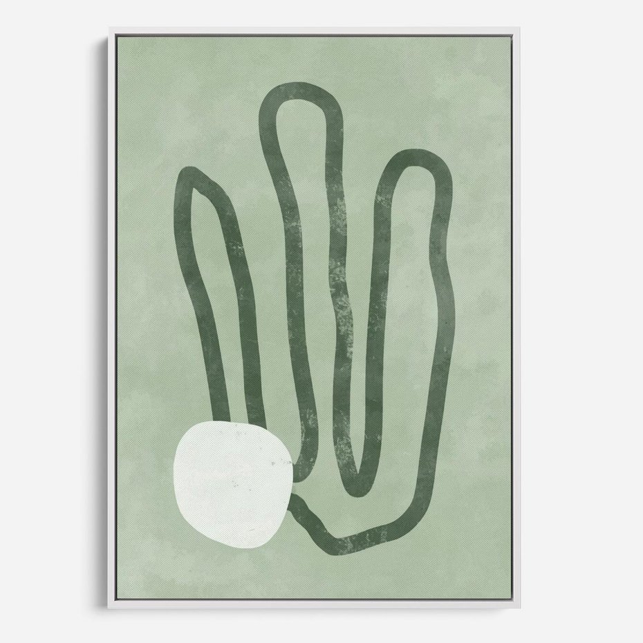 Obraz w ramie 70x100 - Spokojne Kształty Natury - zielona abstrakcja, zgaszona zieleń - rama biała