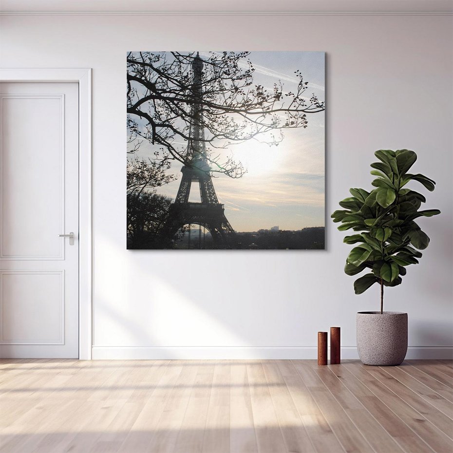 Obraz na płótnie 40x40 - Wieczorny spacer przy Wieży Eiffla - Paryż, Wieża