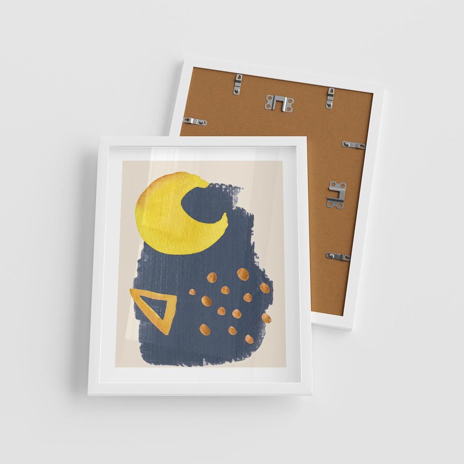 Plakat w ramie 40x50 - Migocące Nocne Barwy - abstrakcyjna akwarelowa plama, granatowa - rama biała