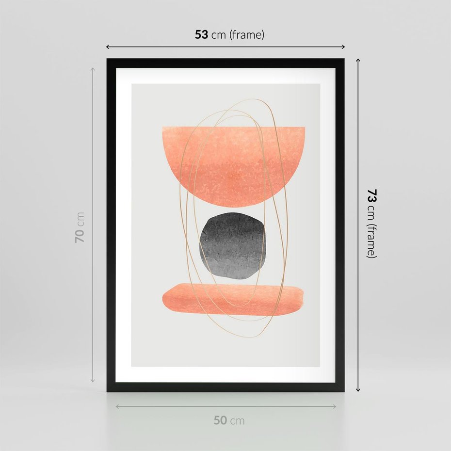 Plakat w ramie 50x70 - Abstrakcyjne Plamy z Złotymi Liniami - abstrakcja, boho plamy - rama czarna