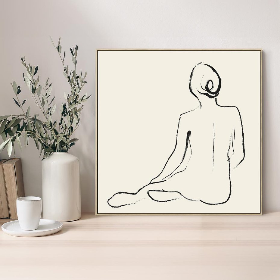 Obraz w ramie 50x50 - Akt w Minimalizmie - kobieta akt, minimalizm - rama drewno