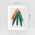 Plakat w ramie 40x50 - Energetyczna Harmonia Kwiatów - akwarelowe abstrakcyjne kształty, zieleń i pomarańcz - rama biała
