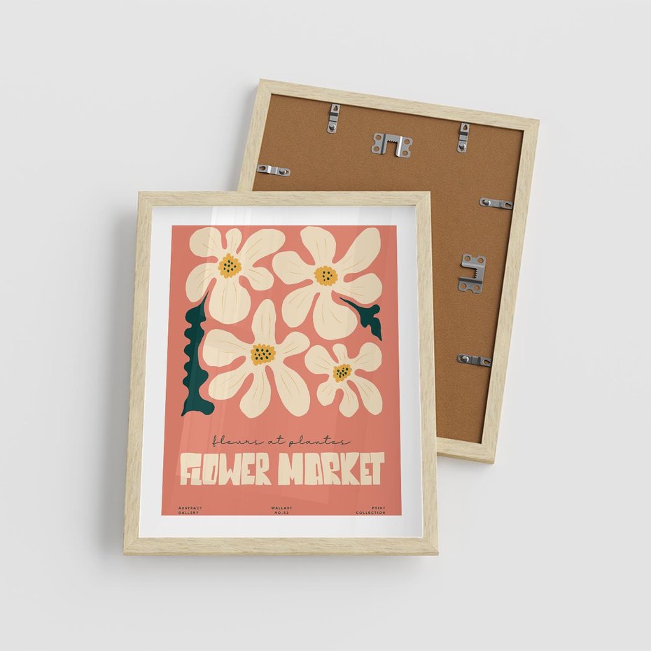 Plakat w ramie 40x50 - Szkicowane Kolorowe Uczucia - kwiatowa kompozycja, minimalizm - rama drewno