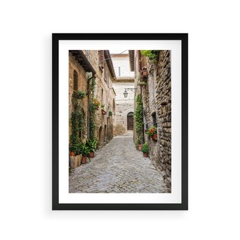 Plakat w ramie 40x50 - Urok Uliczki we Włoszech - uliczka, Włochy - rama czarna