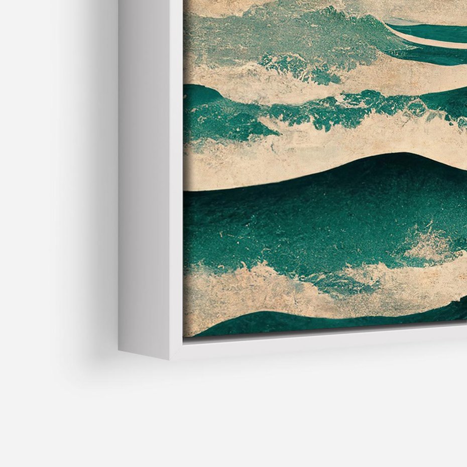 Obraz w ramie 70x50 - Czerwone Melodie - japońska sztuka, zachód słońca nad oceanem - rama biała