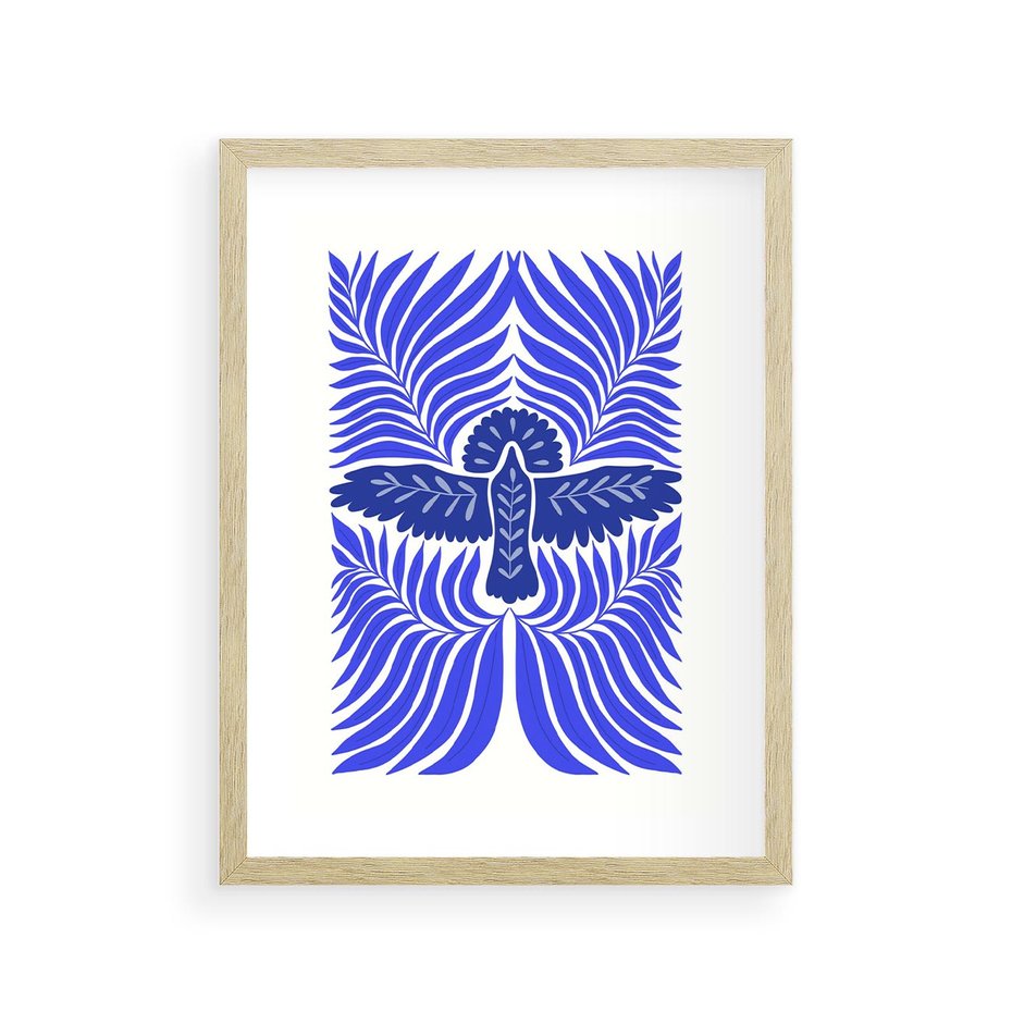 Plakat w ramie 30x40 - Etniczne Rekwizyty - etniczne roślinne wzory, granat - rama drewno