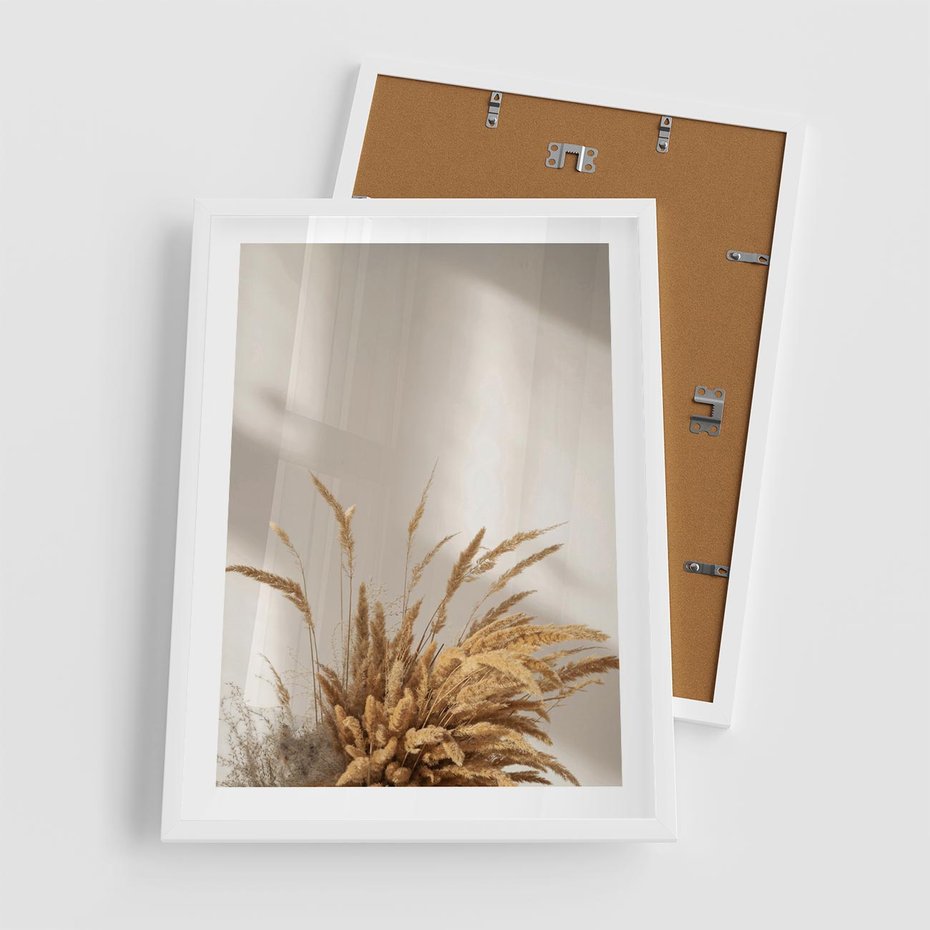 Plakat w ramie 50x70 - Natura i Elegancja: Obraz Boho - trawy, boho - rama biała