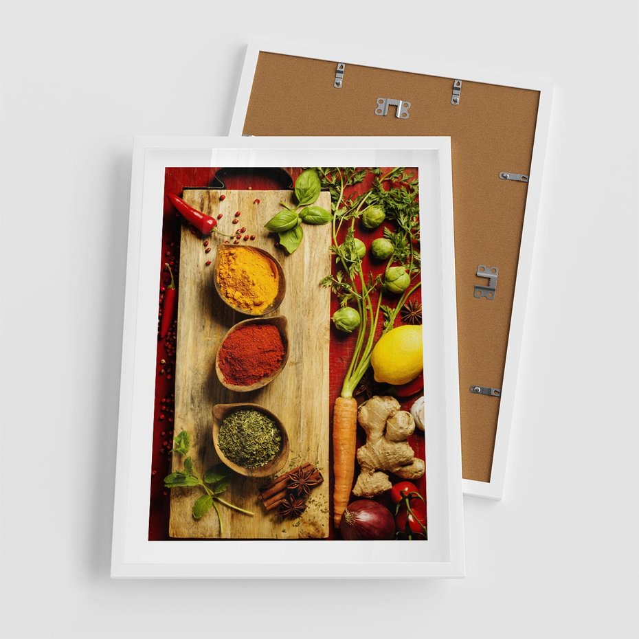 Plakat w ramie 50x70 - Smakowy Zmysł - przyprawy, kuchnia - rama biała