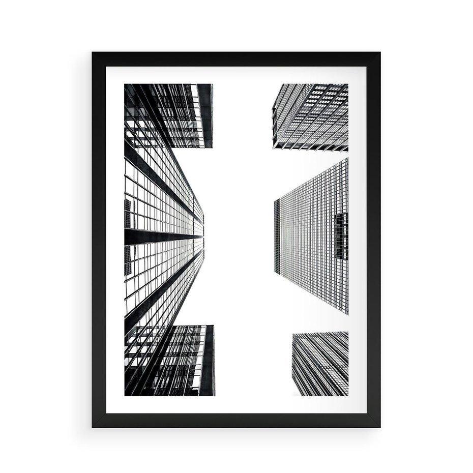 Plakat w ramie 50x70 - Architektoniczna Symetria - architektura, wysoki wieżowiec - rama czarna