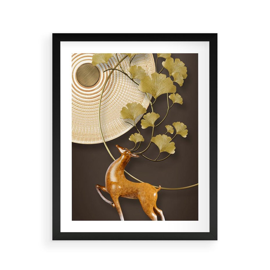 Plakat w ramie 40x50 - Elegancja i Tradycja - złote, liście - rama czarna