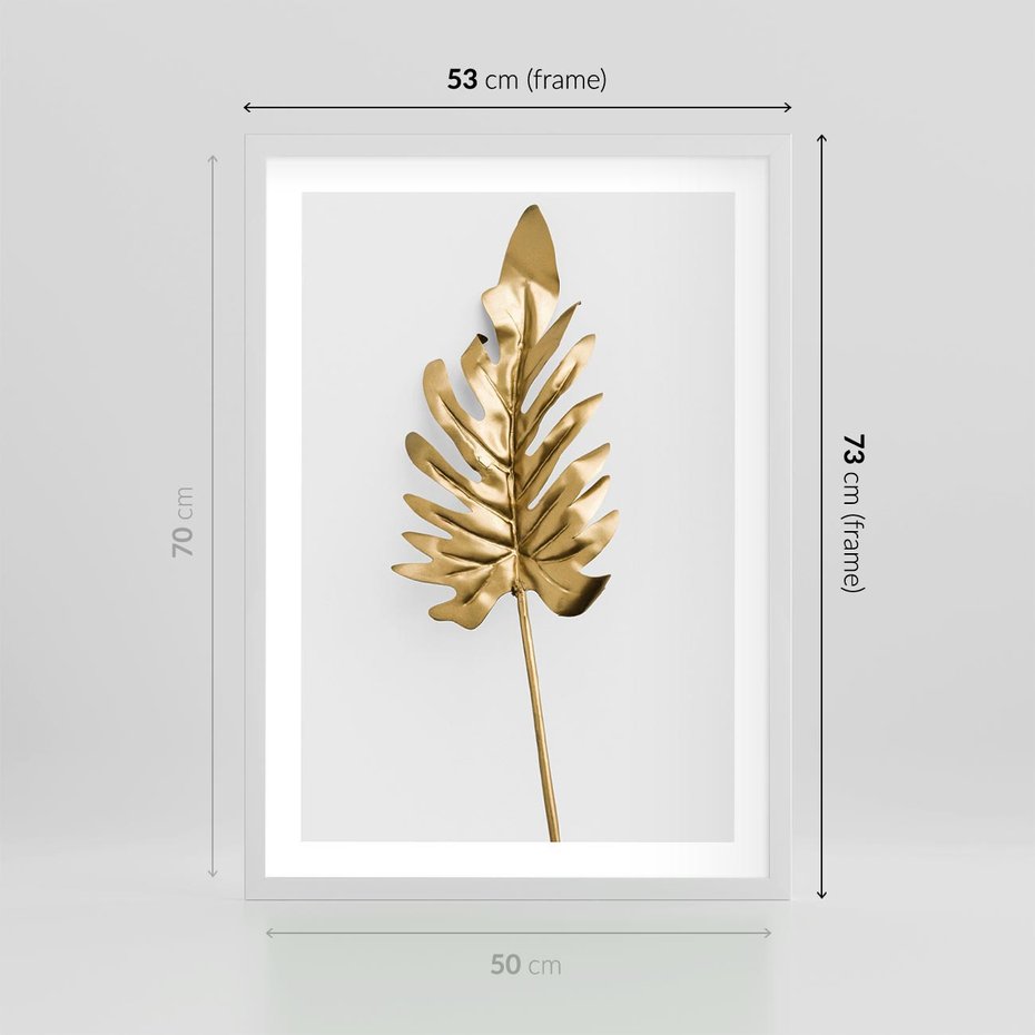 Plakat w ramie 50x70 - Ponadczasowy Urok - złote, liście - rama biała
