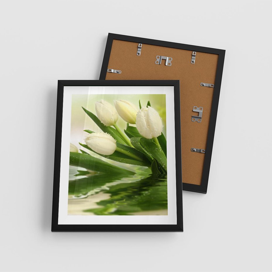Plakat w ramie 40x50 - Białe Piękno - białe, tulipany - rama czarna