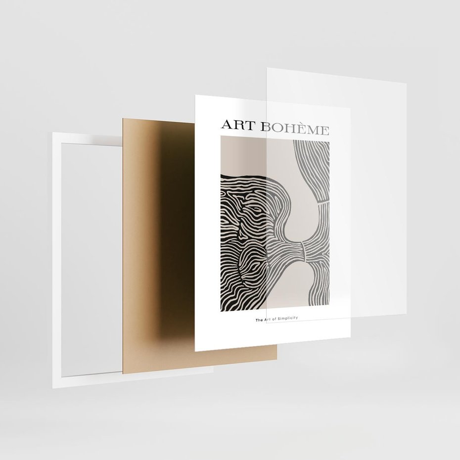 Plakat w ramie 40x50 - Wewnętrzne Zagadki Kształtów - sztuka minimalizmu, biało czarna rycina - rama biała