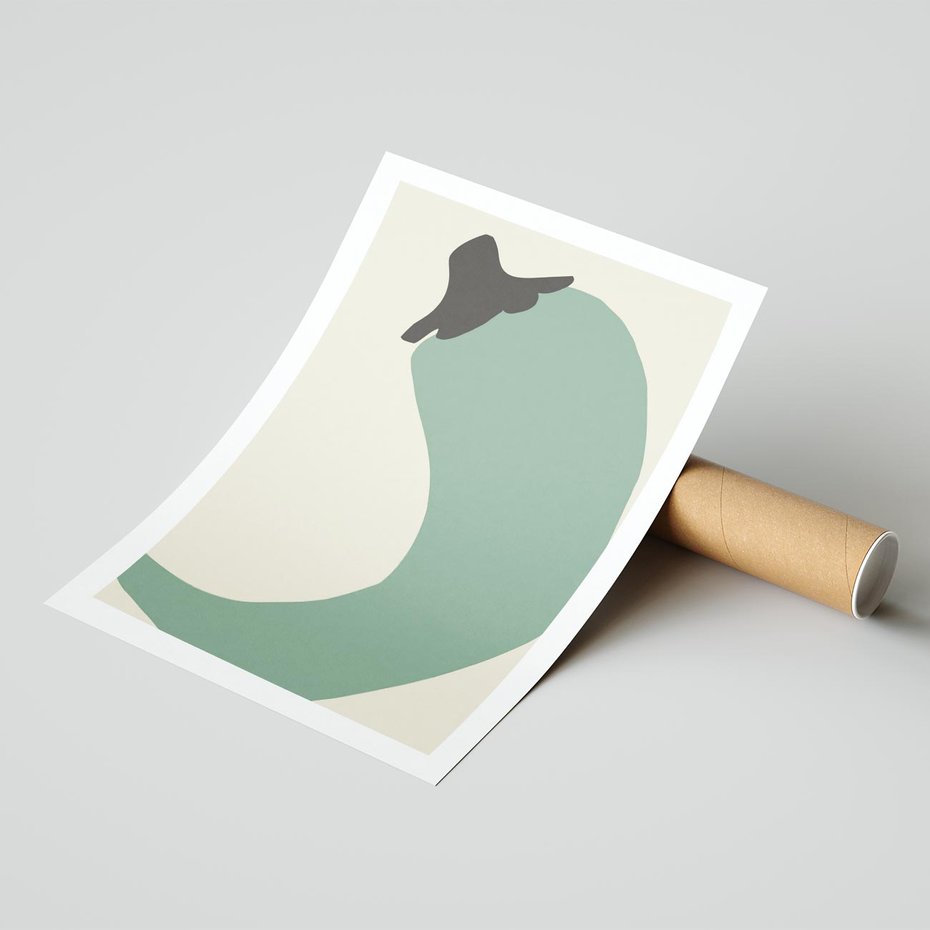 Plakat bez ramy 30x40 - Granice Akwareli - abstrakcyjny minimalistyczny obraz, zielona papryczka