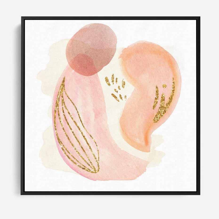 Obraz w ramie 50x50 - Impresje Przenikających Form - abstrakcyjne akwarelowe plamy, minimalizm - rama czarna