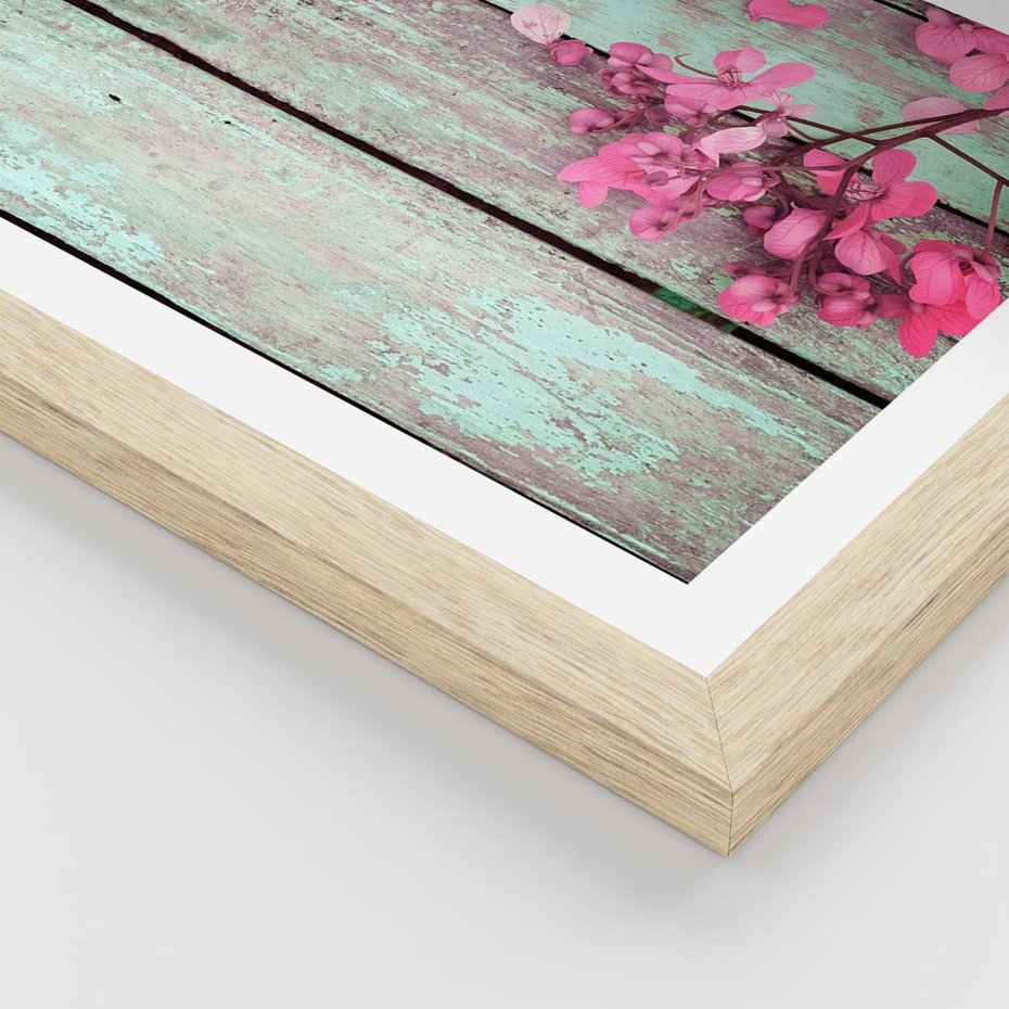 Plakat w ramie 40x50 - Urok Dawnych Czasów - kwiaty, deski - rama drewno