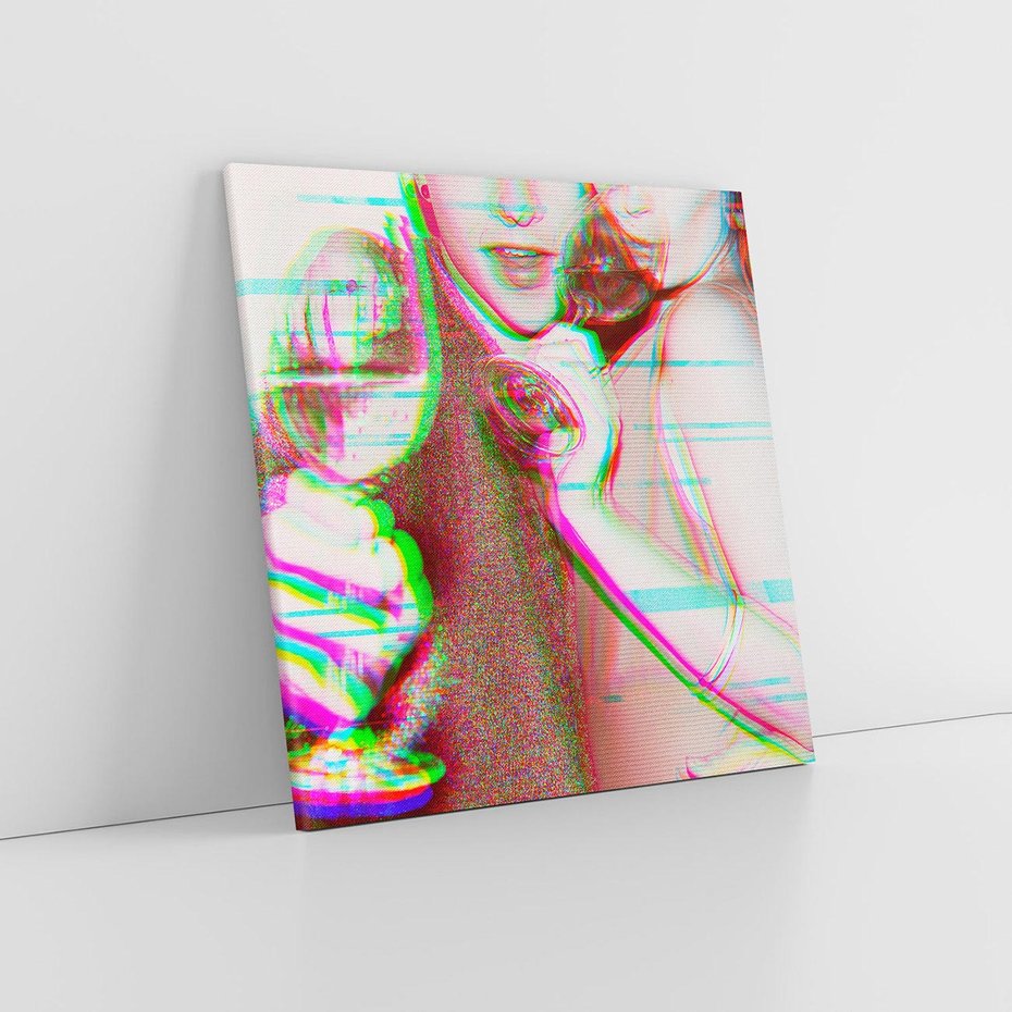 Obraz na płótnie 60x60 - Zakochani na Kliszy - zdjecie, stara prześwietlona klisza