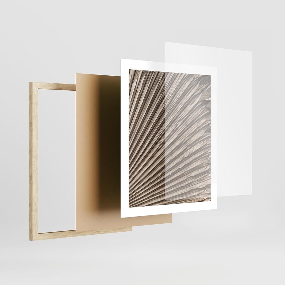 Plakat w ramie 40x50 - Liść Palmy w Wyjątkowej Kompozycji - suchy liść palmy, boho styl - rama drewno