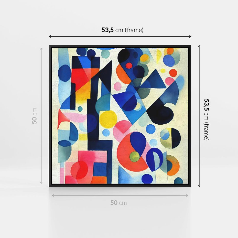 Obraz w ramie 50x50 - Księga Akwarelowych Przeniknięć - abstrakcyjny obraz, różne kolorowe kształty - rama czarna