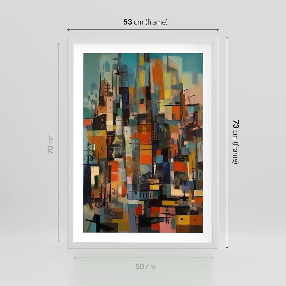 Plakat w ramie 50x70 - Zaklęte Odbicia Nienormalności - styl mid century, nowoczesna sztuka - rama biała