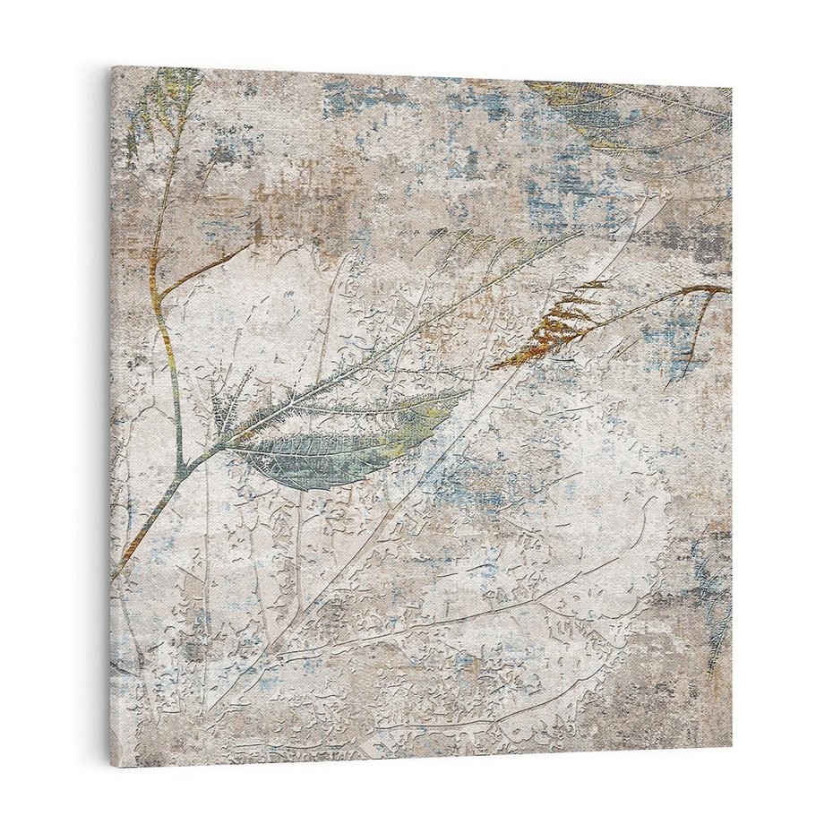 Obraz na płótnie 70x70 - Betonowe Wspomnienia Liści - odciski w betonie, odbitki